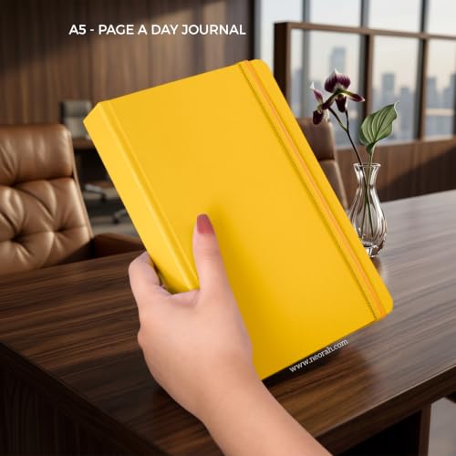 Image of NEORAH -A5 DOTTED | 368 Pages - 110 Gsm |PAGE A DAY JOURNAL (21x14.8 cm)-Hardcover Dot Grid Notebook |Back Pocket |3 Silk Book Mark - Completely HANDMADE for Journaling,writing- YELLOW