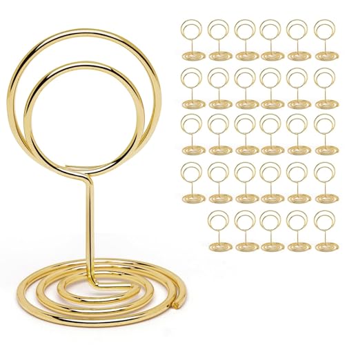 Fonyiunce 30 pcs Soporte Numero de Mesa mini Portatarjetas de Lugar Soportes para Números de Mesa Soporte para Fotos para Restaurante boda Fiesta Tarjeta de Visita Menú Número de Mesa (Oro)