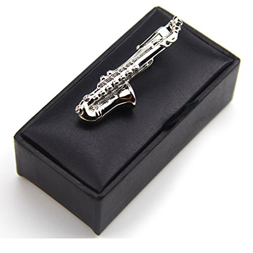 Zunon Saxophone Tie Clips Sax Tie Bar Tacks Mens Silver Golden Tone Music Instrument Tie Clasps Musician Gifts #TOP1