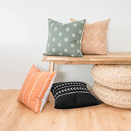 Decorative Throw Pillow Covers Cushion Cases, Set Of 4 (18” X 18”) Nordic Modern Boho Designs, Geometric Pattern Style Mix And Match For Home Decor, Pillow Inserts Not Included (Green/Beige) #TOP5