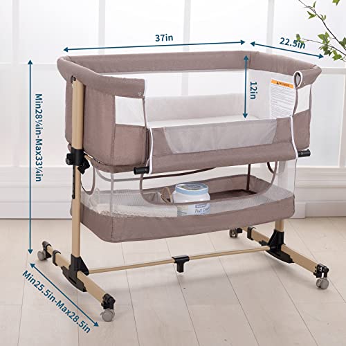 Ihoming Baby Bassinet Bedside Sleeper, 3 In 1 Convertible Design, Lnfant Bed & Bed Side Sleeper & Cradle Bassinets, Newborn Bedside Crib Attaches To Bed, Khaki #TOP5