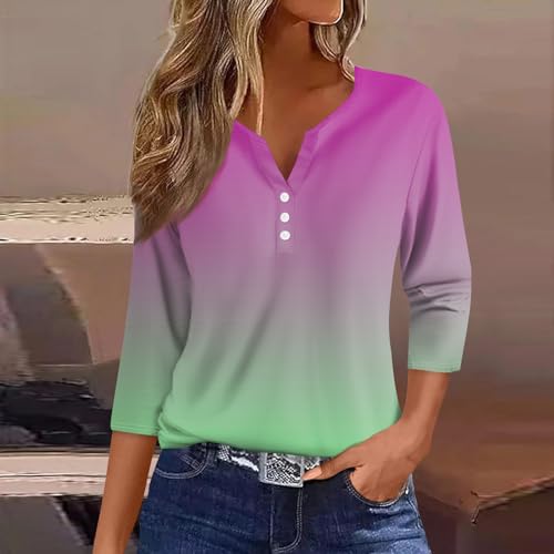 Tops modernos para mulheres 2024 abotoados verão gola V blusas Henley elegantes roupas estampadas mo