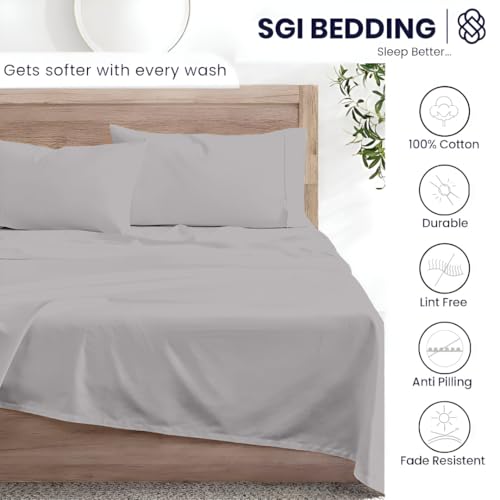 Image of SGI bedding 100% Egyptian Cotton Sheets Queen Size - 600 Thread Count Sheets Set, Soft, Cooling, 16 inch Deep Pocket, Luxury Hotel Bedding, Breathable, Durable - Silver