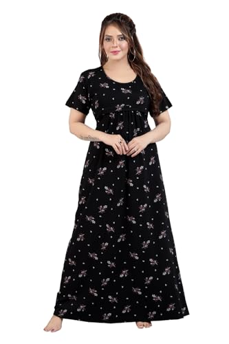 Image of Fabme Women's Full Length Printed Pre and Post Pregnancy Pure Cotton Nursing Nightdress Nighty