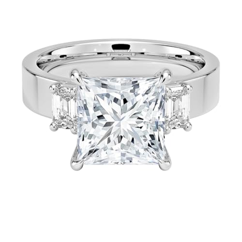3 CT Princess Cut Lab Grown Diamond Emerald Three Stone Engagement Ring