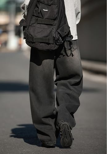 Mens Wide Leg Jeans Mid Rise Baggy Skater Jeans Casual Loose Hip Hop Barrel Denim Pants Streetwear3