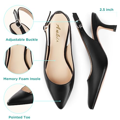 Image of Ankis Women's Slingback Kitten Heels Closed Pointed Toe 2.5in Dress Pumps