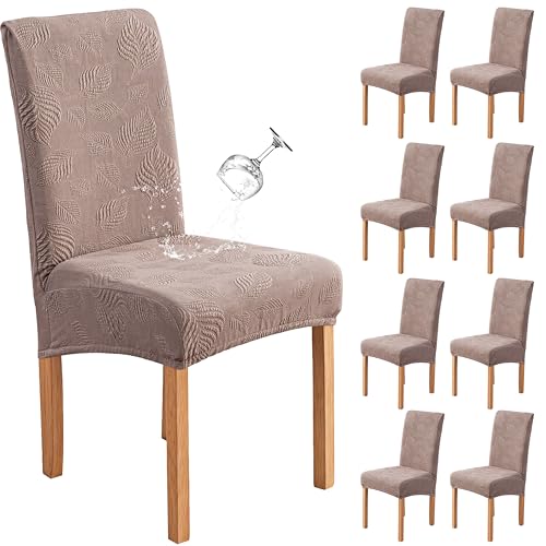 Image of Genina Waterproof Dining Chair Cover Set of 8,Kitchen Chair Cover,Taupe
