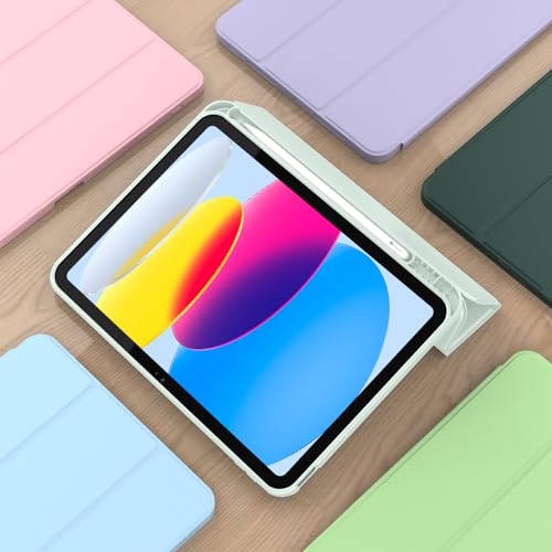 Image of ToaPoia Case for iPad (A16) 11 Inch 2025 /iPad 10th Generation 10.9 Inch 2022, Slim Trifold Stand Protective Cover with Pencil Holder and Soft TPU Back,Support Auto Sleep /Wake (Light Green)