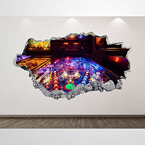 Pinball Wall Decal Arcade Game 3D Smashed Wall Art Sticker Kids Room Decor Smashed Wall Art Removable Poster Vinyl decals For Bedroom Living Room Playroom Nursery Office Shop,32'' dq394