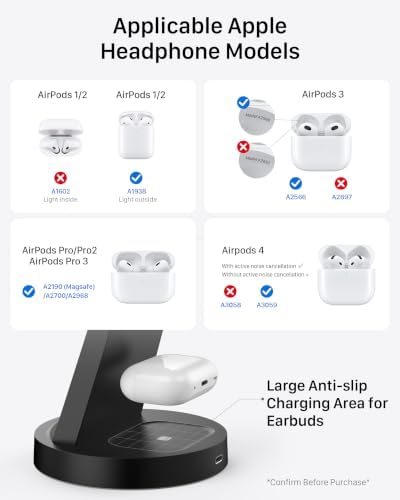Anlmz 3 in 1 Charging Station for iPhone, Wireless Charger for iPhone 17 16e 16 15 14 13 12 11 X Pro Max & Apple Watch - Wireless Charging Station for AirPods 4 3 Pro - 4