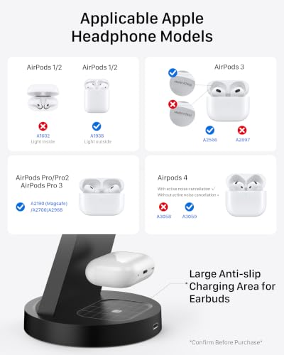 Anlmz 3 in 1 Charging Station - Wireless Charger for Apple Multiple Devices | Fast Charge Stand for iPhone 17-8 iWatch Airpods 4 3 Pro No Tangled Cables Ideal for Desk Bedside with 18W Adapter Black