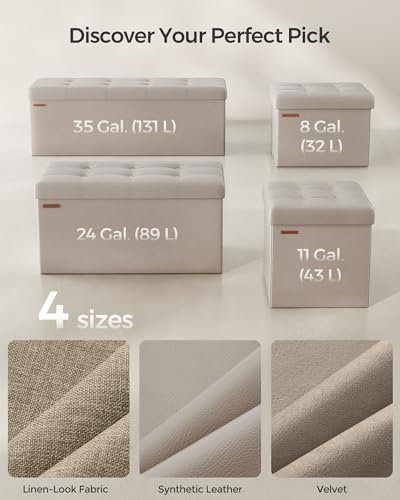 Image of SONGMICS Mazie Collection - 43 Inches Folding Storage Ottoman Bench, Ottoman with Storage, Foot Rest Stool, Load 660 lb, for Living Room, Synthetic Leather, Camel Brown ULSF070K03