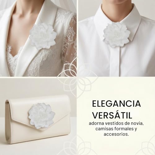 Miniatura 4 de Zuwijeq Broches Para Ropa Mujer, Flor Flamenca Pelo, Flores Para Vestidos De Fiesta, Pinza Pelo Flor, Horquilla Con Flor, Elegante Broche De Solapa Floral Para Boda, Fiesta, Baile Blanco
