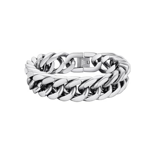 PROSTEEL Chain Bracelet for Men - Cuban Link Chunky Bracelet Silver/Gold Plated/Black 8MM/12MM/17MM Width, Hip Hop Jewellery 19/21/23CM Length for Men Boys Teen -with Gift Box Silver - 17mm