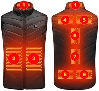 JC Gens Men's Heated Vest with Battery Pack, Electric Heated Vest with 3 Adjustable Heating Levels & 9 Heating Zones Size XL