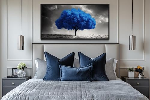 Affiche Arbre bleu sur fond noir et blanc pour raviver un mur blanc