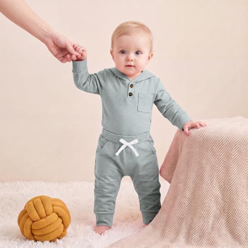 U·nikaka Baby Hooded Romper Set Long Sleeve Bodysuit and Jogger Pants