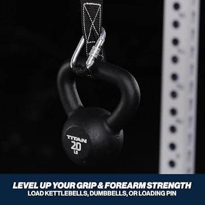 Titan Fitness Rack-Mounted Wrist Roller for X-3 & TITAN Series Power Racks, Rated 200 LB for Forearm, Grip & Shoulder Strength Trainer with Knurled Handles & Carabiner Loading Pin Attachment