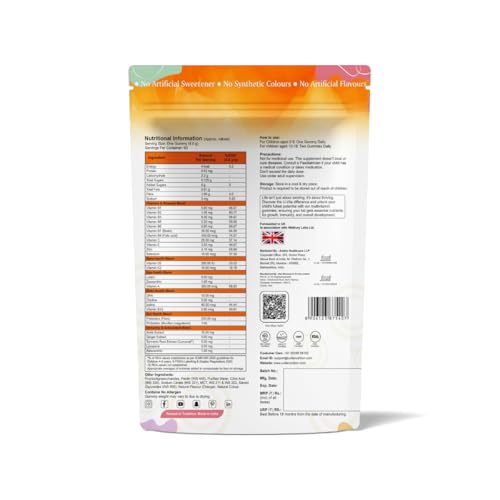 Image of U-VITA Grow Buddy Multivitamin Gummies for Kids (2+ Years) | No Added Sugar | 27 Essential Vitamins, Minerals & Pure herbal extracts | Made in India and Formulated in the UK | 60 Gummies, Orange