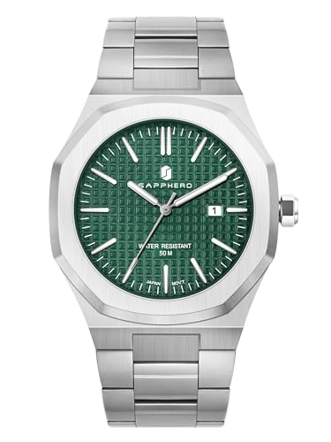 SAPPHERO Men Watches Octagonal Stainless Steel Quartz Fashion Business Men's Watch 50 Meter Water...