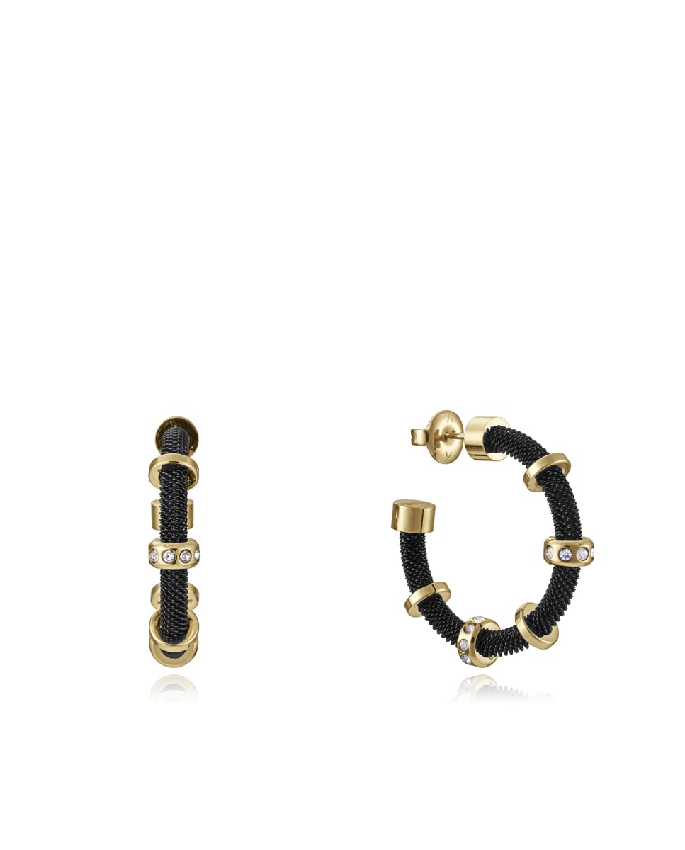 Viceroy 14110E01010 - Pendientes Viceroy Fashion de acero e ip negro y dorado con circonitas para mujer - 14110E01010