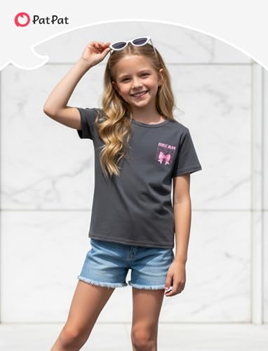 Image of PATPAT Girls Crewneck Short Sleeve Graphic Tees Animal Print Shirts Cute Summer Outfits 5-12 Years