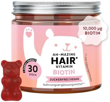 Bears with Benefits - Gummibärchen Biotin 10.000µg - Für Haare - 30 Stück | Ah-Mazing Hair - Biotin mit Zink, Vitamin B6, C & E sowie Jod - Vorrat für 1 Monat - Zuckerfrei, Vegan