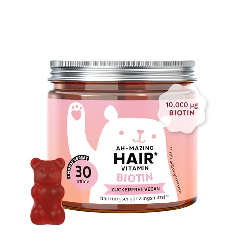 Ah-Mazing Hair - Biotin Gummies - Für Haare, Haut und Nägel Mit 10.000 µg Biotin, Zink, Vitamin B6, C & E sowie Jod – 30 Stück (1-Monats-Vorrat) Vegan & zuckerfrei - Bears with Benefits
