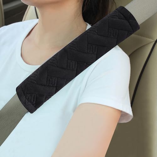 Image of Amooca Soft Auto Seat Belt Cover Seatbelt Shoulder Pad Cushions 2 PCS for a More Comfortable Driving Universal Fit for All Cars and Backpack Black Braid Pattern