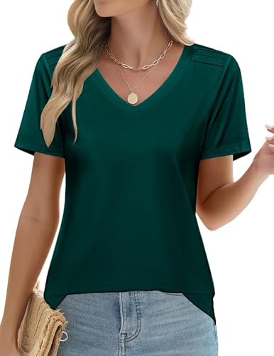 Zeagoo T Shirt Damen V Ausschnitt Shirts Sommer Plissee Tops Casual Kurzarm...
