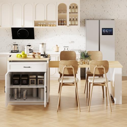Kitchen Island with Extendable Dining, 82.7" Mobile Kitchen Storage Islands with Double-sized Storage, Rolling Kitchen Cart with Power Outlet, Cabinet & 2 Drawers & 2 Side Open Shelves (White)