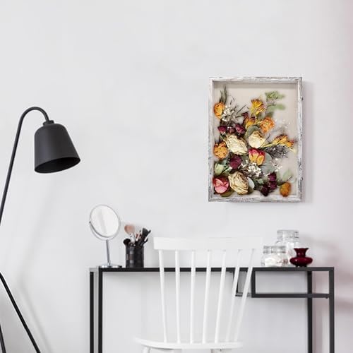 Image of GraduationMall 18x24 Wood Shadow Box Frame Glass Door Display Case with Linen Back and 6 Stick Pins,1.5 inches Interior Depth,Ideal for Memorabilia Pictures Flowers Medals Tickets Rustic White