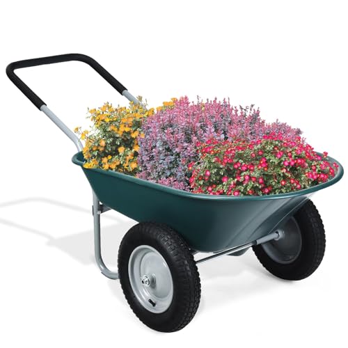 Furniga Dual Wheel Heavy Duty Wheelbarrow 330LBS Green