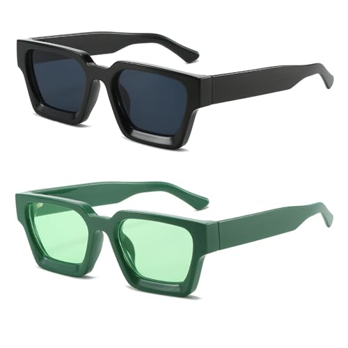 OZPYKAE Thick Square Sunglasses,Men Women Retro Chunky Rectangle Shades UV400 Protection Glasses