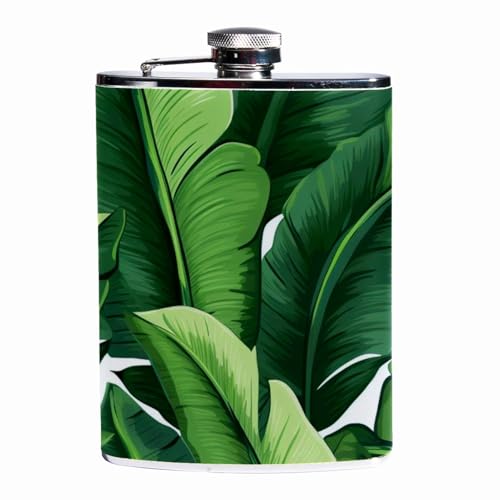 Frasco para hombres,Frasco para licor 8Oz,A prueba de fugas,vector de patrón de hojas de plátano