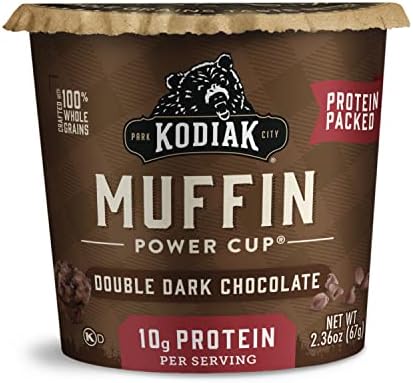 Kodiak Cakes Minute Muffins Dark Chocolate Muffins - 100% Whole Grain, High Protein Muffins Power Cup Just Add Water for Breakfast on the Go - Double Dark Chocolate Muffins, 2.36 Ounce (Pack of 12) (Packaging May Vary)