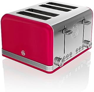 Swan Retro, 4 Slice Toaster, Defrost/Reheat and Cancel Functions, Browning Control, Automatic Shut-off, High Lift Function, Retro Design, 1600W, Black ST19020BN