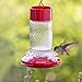 Nature's Way Hanging Glass Hummingbird Feeder for Outdoor Décor, 13 Ounce Capacity Nectar Feeder, Ant Moat, 4 Easy to Clean Flexible Ports, Red
