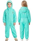 JiAmy Combinaison imperméable pour fille et enfant, imperméable à l'eau pour fille avec capuche et rayures réfléchissantes, vêtements de pluie pour l'école et le jeu vert pour 4 5 ans