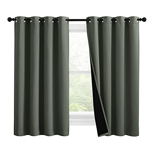 Image of NICETOWN 100% Blackout Curtains 57 inches Long, Double-Deck Completely Blackout Window Treatment Thermal Insulated Lined Drapes for Small Window (Dark Mallard, 1 Pair, 55 inches Width Each Panel)