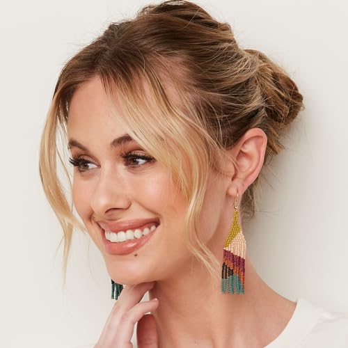 INK+ALLOY Beaded Earrings for Women Dangling, Lennon Seed Bead Medium Fringe Dangle Boho Earrings, Handmade Jewelry for the Modern Bohemian, 3.25-Inch Length4