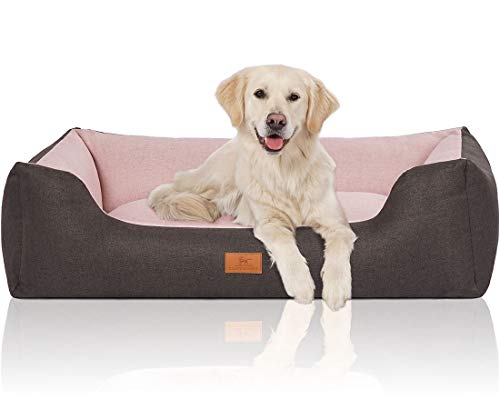 Knuffelwuff 14096-008 Hundebett Hundekörbchen Hundesofa Hundekissen Hundekorb Bezug Waschbar Grosse Hunde Xxl Luke Schwarz-Rosa