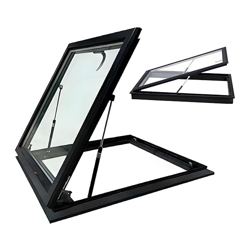 Bakufu Flat Roof Venting Skylight Window for Home Attic Sunroom, Aluminum Access Hatch for Basement Garage Kitchen, Replacement Curb Mounted Scuttle Door for Tiny House, Manual Openable(30x30 in)
