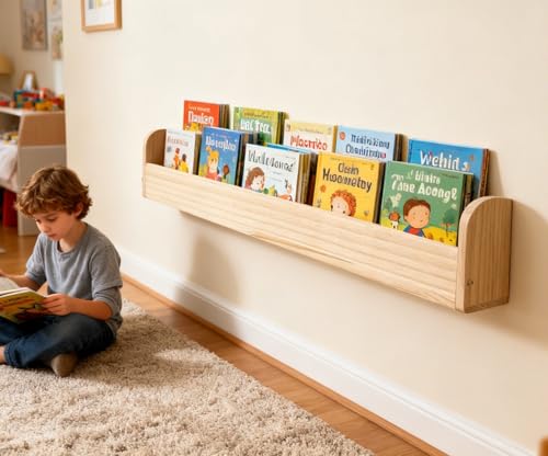 Estantería de madera maciza Heehee con baldas flotantes de gran resistencia para libros 7