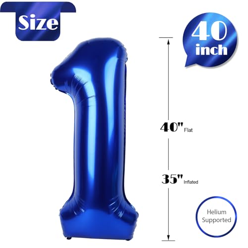Image of 40 Inch Night Blue 1 Balloon for First Birthday, 1st Number Balloons Birthday Decorations, One Giant Number 1 Balloon