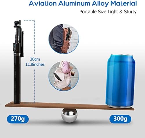 Selfie Stick Phone Tripod with Remote - ASHINER 177cm Portable Phone Stand for Recording, Extendable Cell Phone Holder with LED Light for iPhone, Android Phone, Video, Vlogging, Live Streaming, Travel