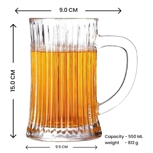 Image of Melbify Beer Mug | 550 ml | Set of 4 | Ribbed Design | Mug with Handle | Classic Beer Glasses | Premium | Heavy | Large | Perfect for Beer, Cider,Cocktails,Mocktails | Gift Set
