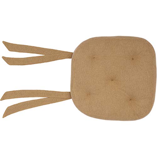 Vhc Brands Burlap Solid Color Cotton Farmhouse Tabletop Kitchen Tie Back(S) Square Chair Pad, 1 Count (Pack Of 1), Natural Tan #TOP1