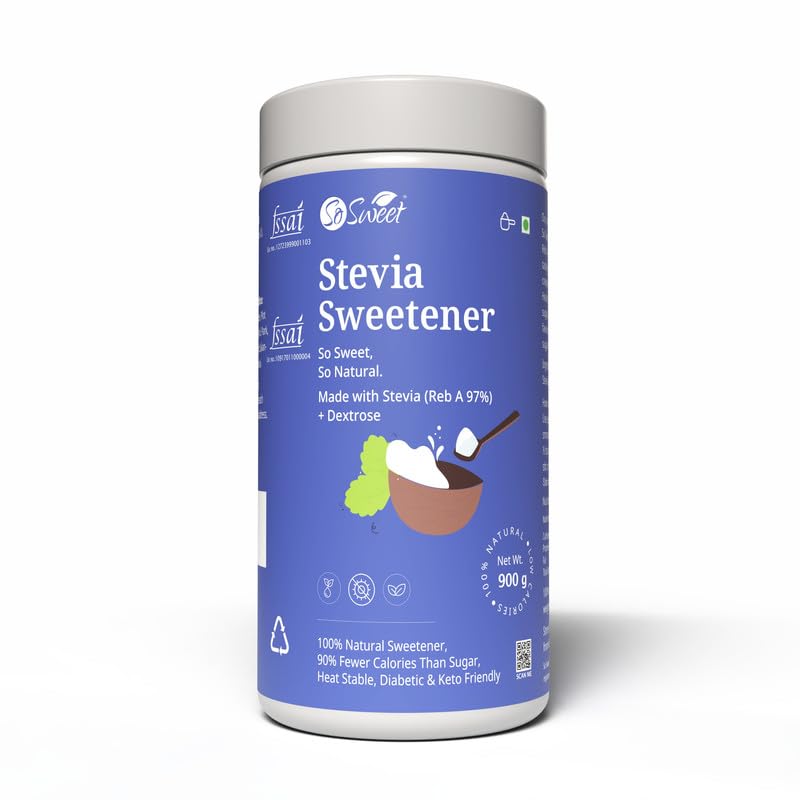 So Sweet Stevia Powder, Sugar-Free Sweetener, 900gm, Keto Friendly, Zero Calorie, Safe for Diabetics, Perfect for Cooking, Baking, and Sweetening, Ideal for Low-Carb Diets